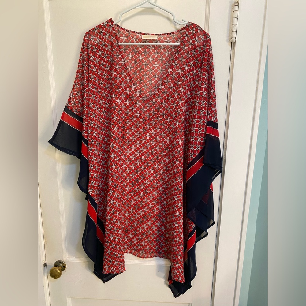 Michael Kors Red and Navy Rope Print Tunic Top